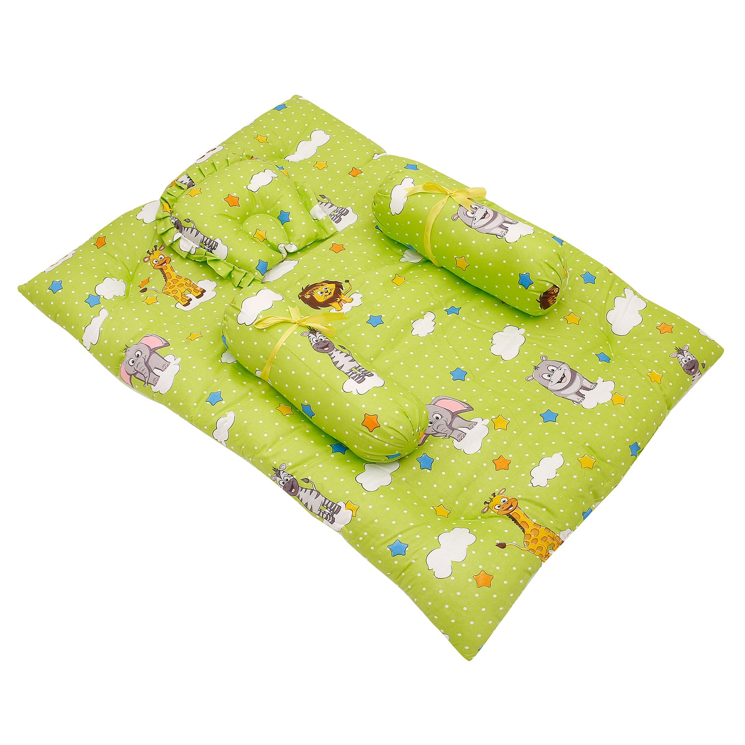Mattress Set With Neck Pillow and Bolsters Fun In The Jungle Green - Baby Moo