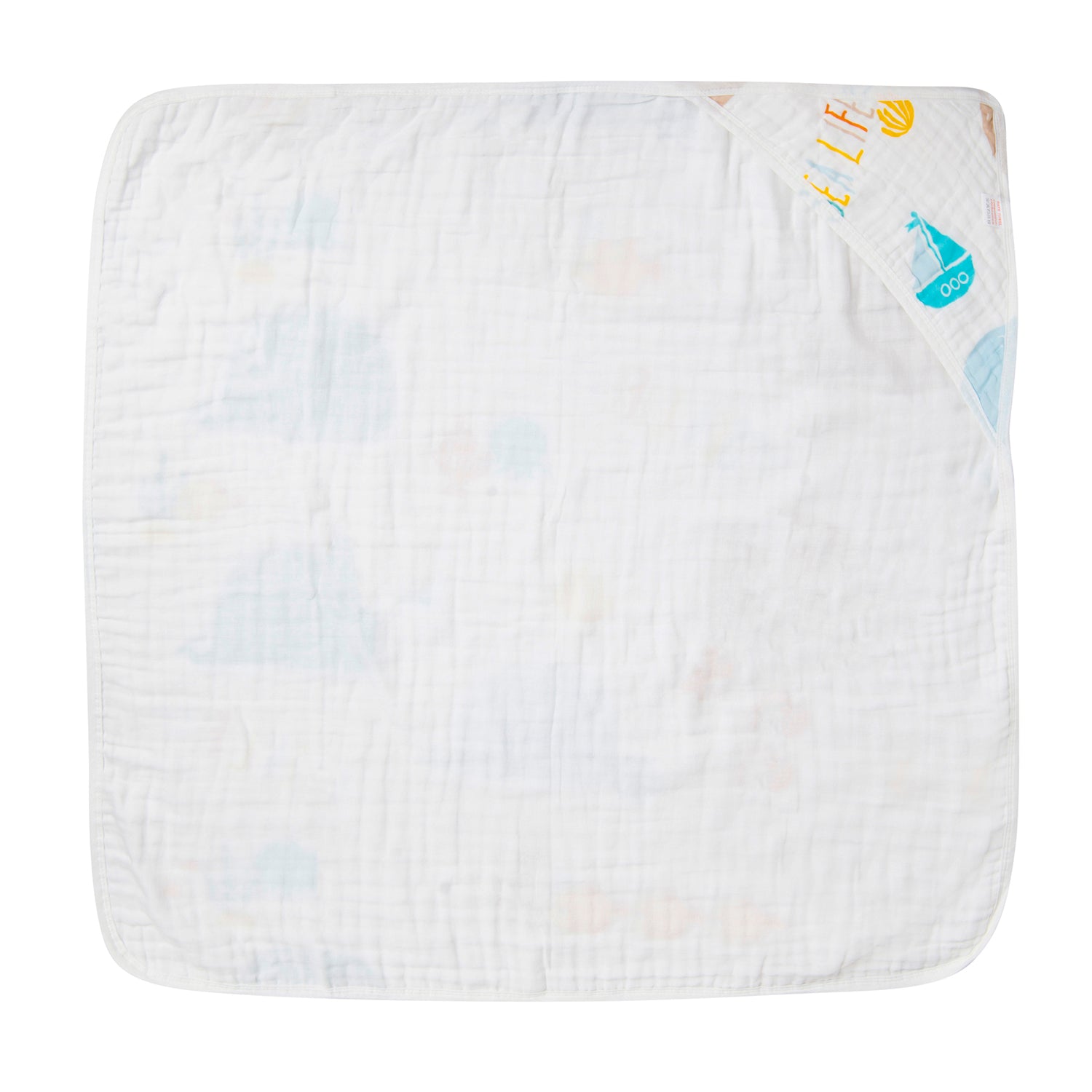 Hooded Wrapper 100% Muslin Cotton Sea Life White - Baby Moo