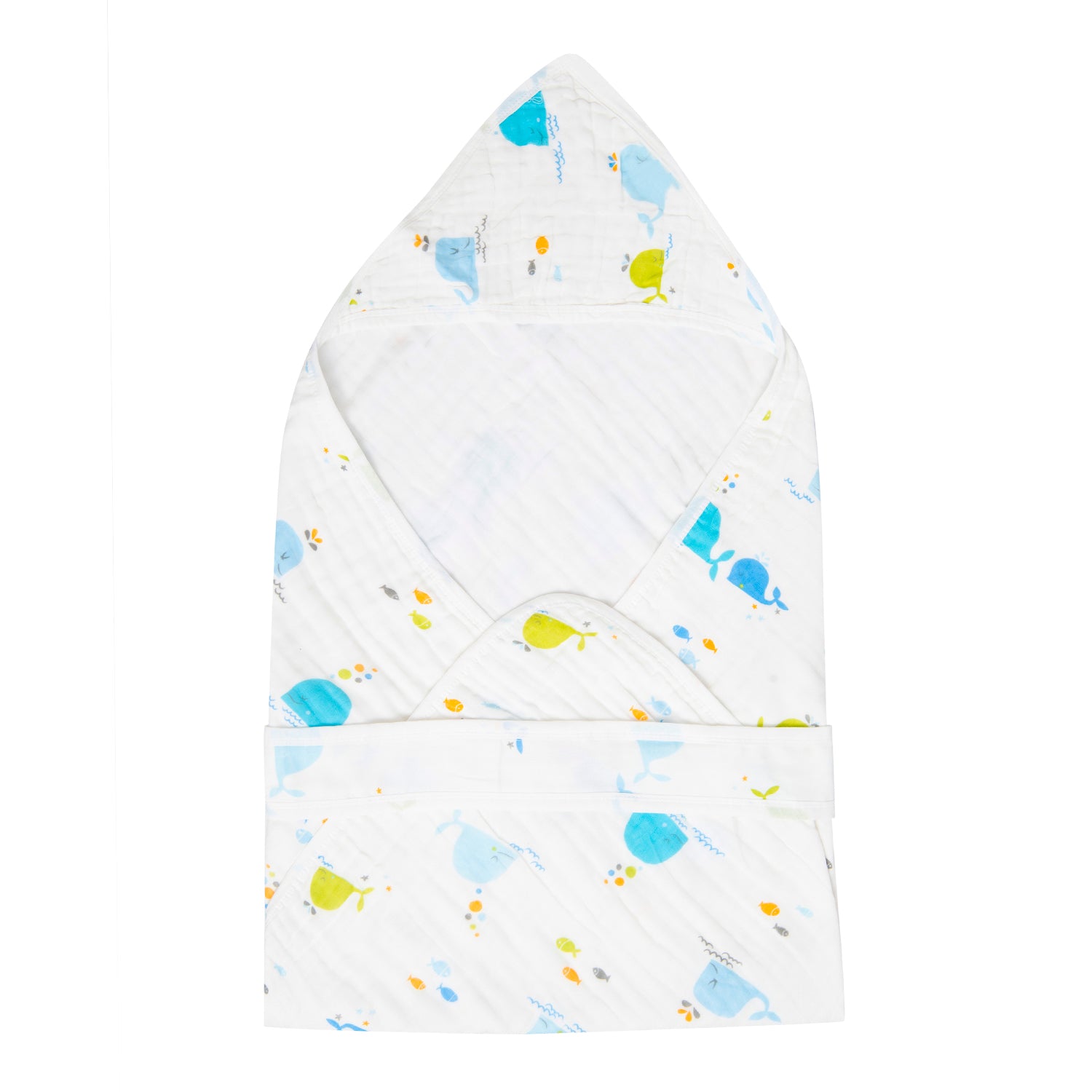 Hooded Wrapper 100% Muslin Cotton Whale White
