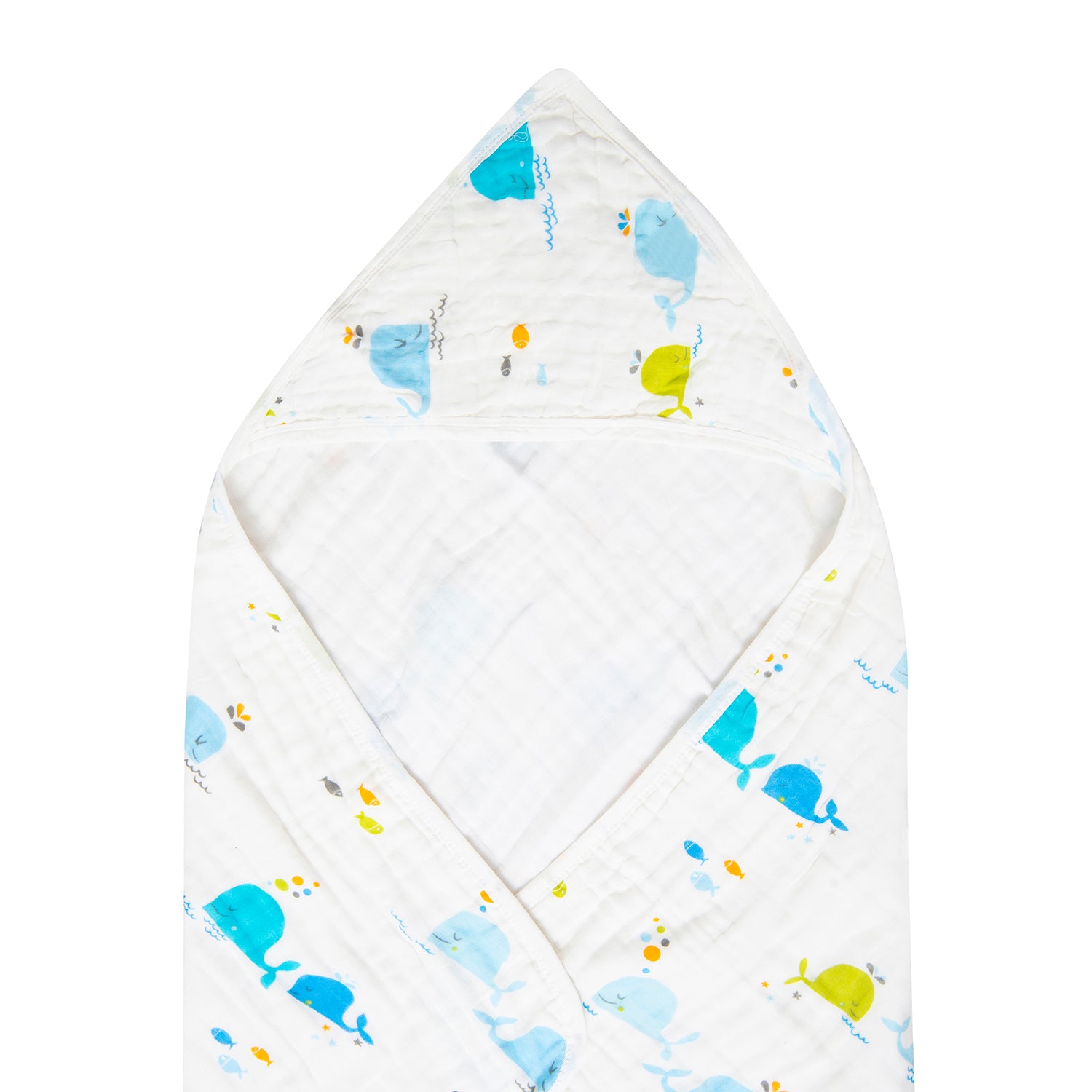 Hooded Wrapper 100% Muslin Cotton Whale White - Baby Moo