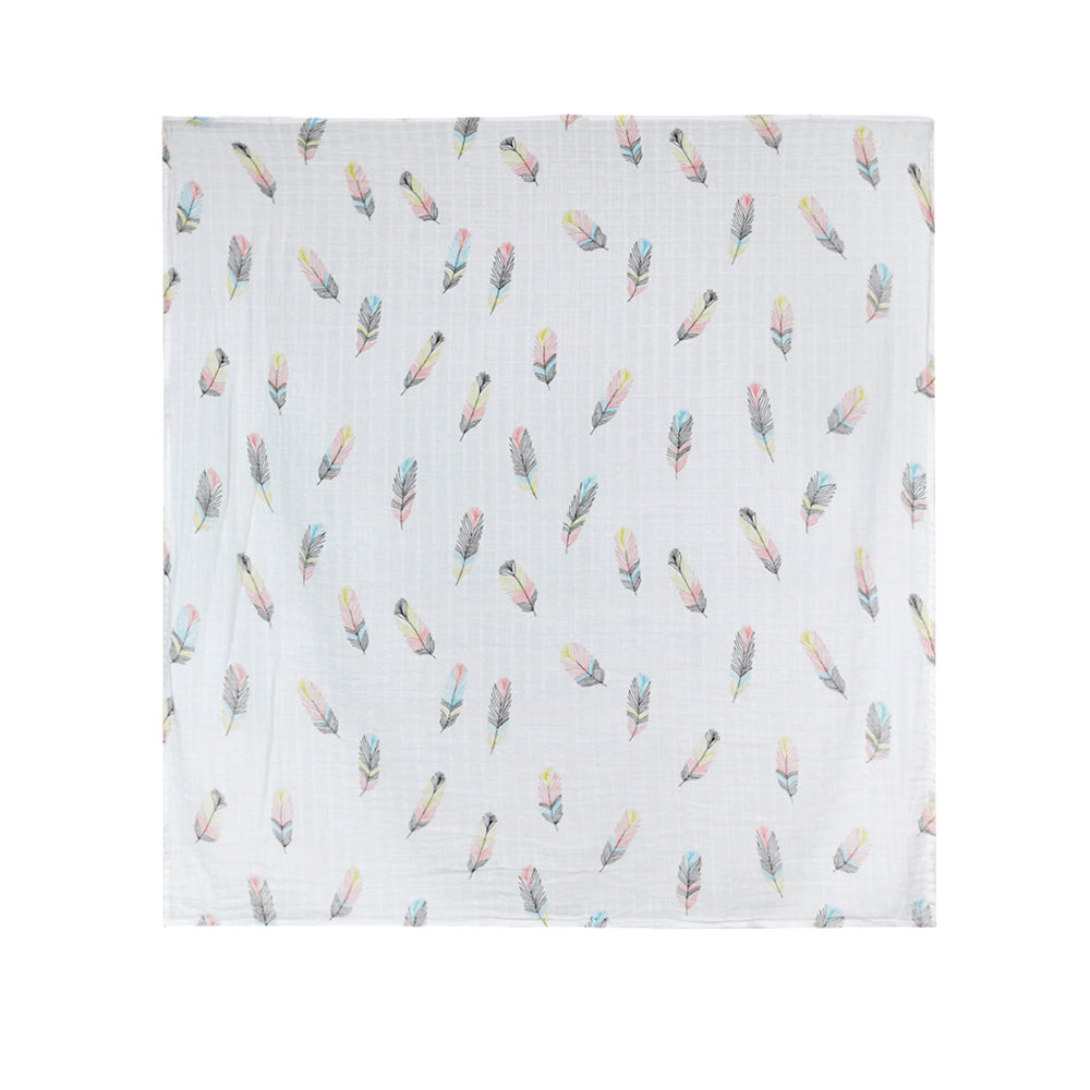 Funny Faces And Feathers Multicolour 2 Pk Muslin Swaddle - Baby Moo