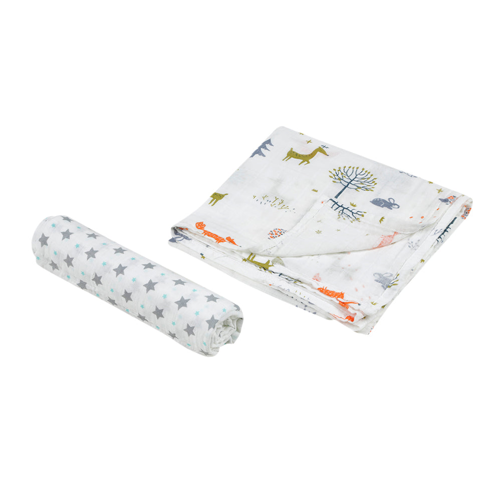 Starry Night In The Jungle Multicolour 2 Pk Muslin Swaddle - Baby Moo
