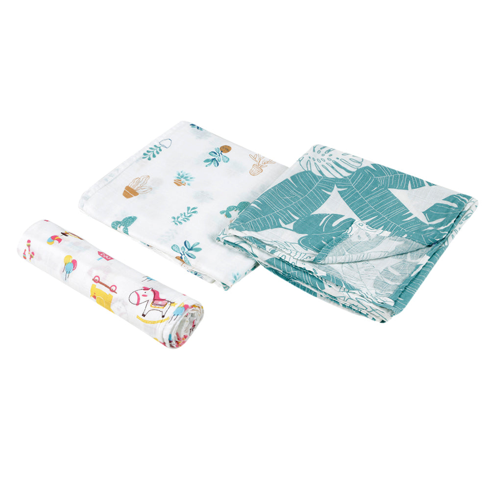 Nature Lover Multicolour 3 Pk Muslin Swaddle - Baby Moo