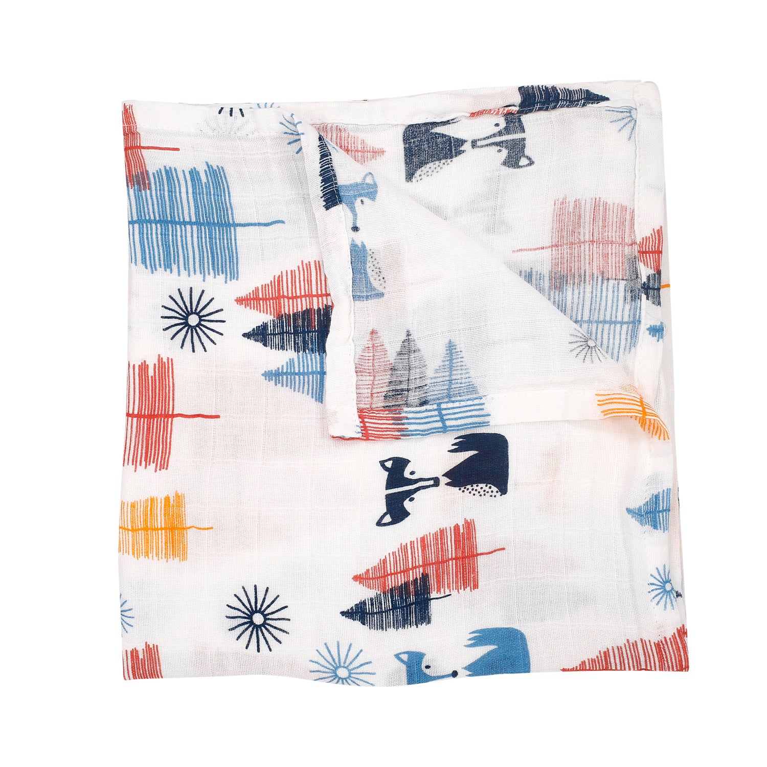 Fox In The Woods Blue Muslin Swaddle - Baby Moo