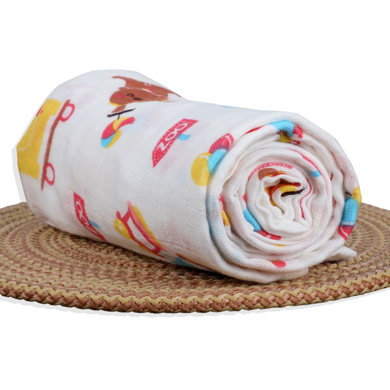 Baby Moo Circus Animals Soft Wrapper Muslin Swaddle - White