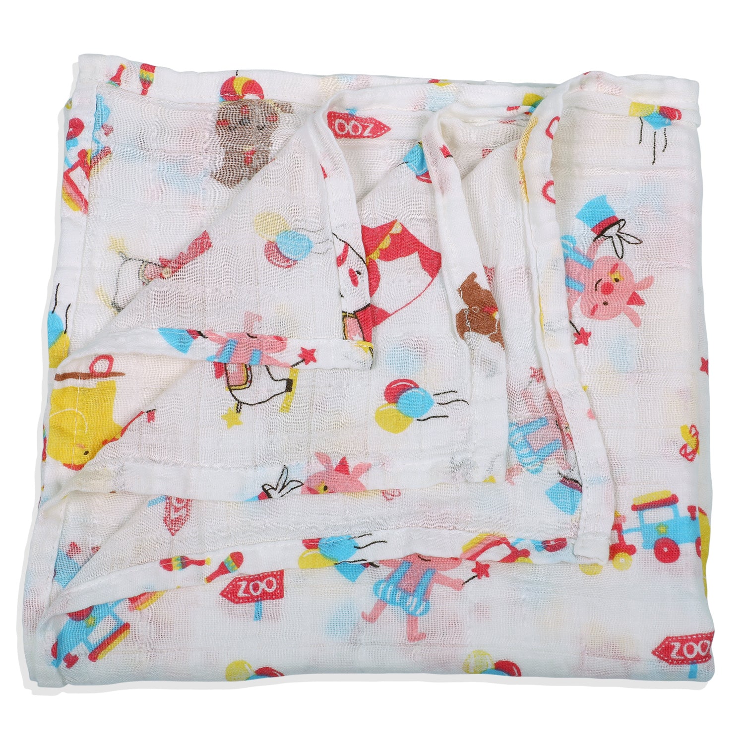 Baby Moo Circus Animals Soft Wrapper Muslin Swaddle - White - Baby Moo