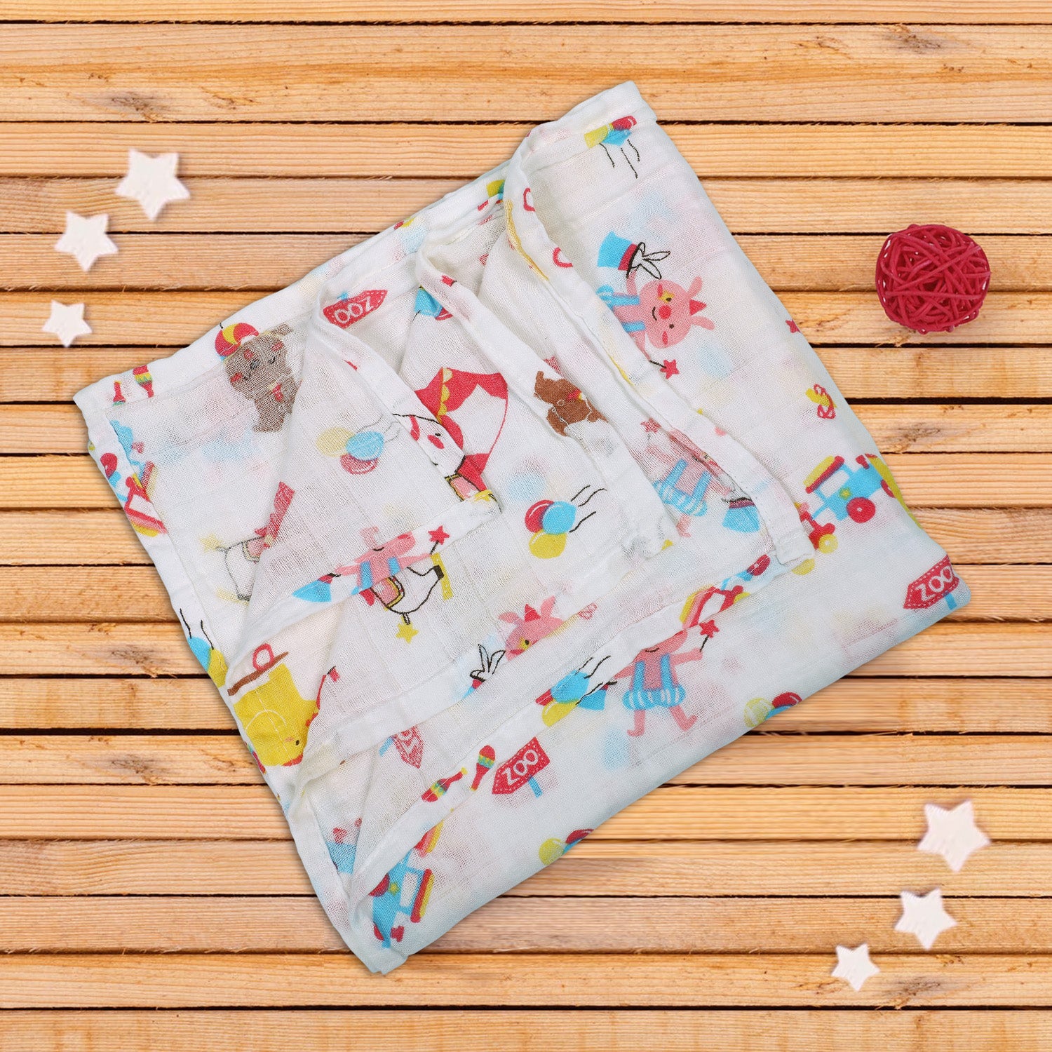 Baby Moo Circus Animals Soft Wrapper Muslin Swaddle - White