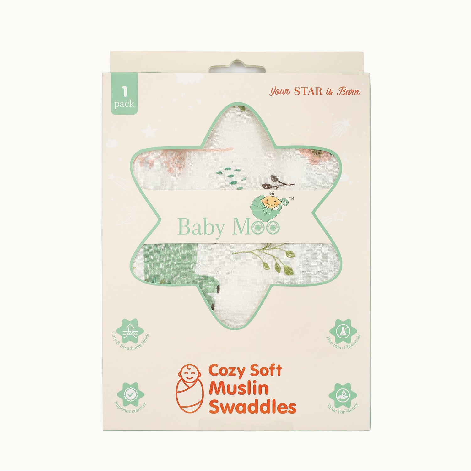 Sweet Bear Green Muslin Swaddle - Baby Moo