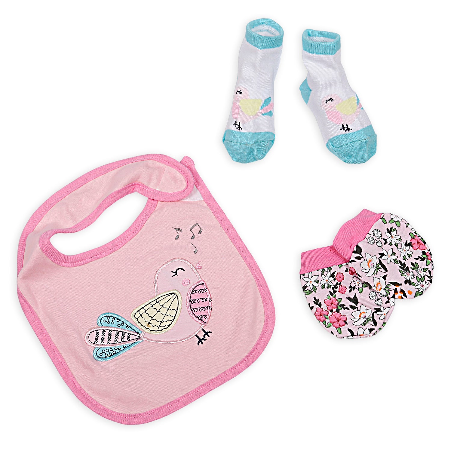 Feeding Bibs Socks And Mittens Set Of 3 Nightingale Pink - Baby Moo