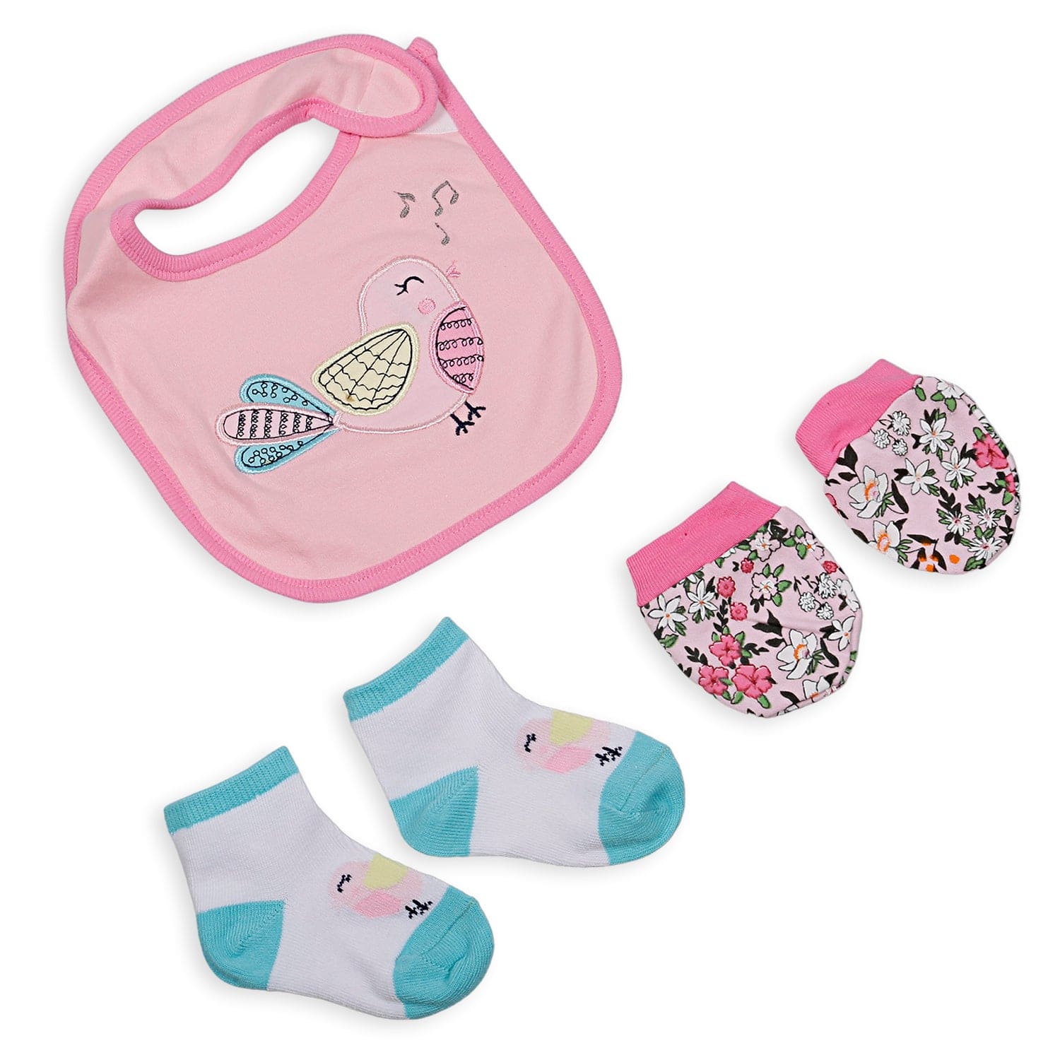 Feeding Bibs Socks And Mittens Set Of 3 Nightingale Pink - Baby Moo