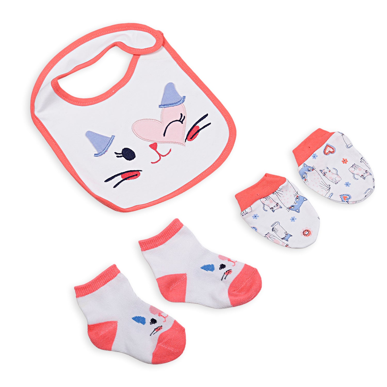 Feeding Bibs Socks And Mittens Set Of 3 Winking Cat White - Baby Moo