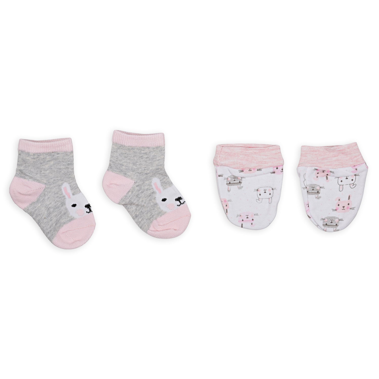 Feeding Bibs Socks And Mittens Set Of 3 Rabbit Printed Peach - Baby Moo