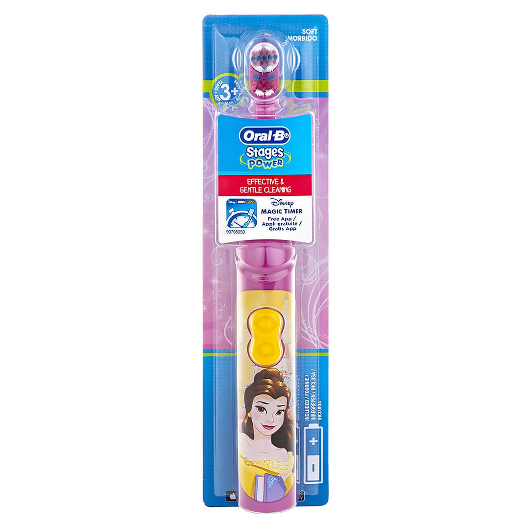 Oral B Disney Princess Belle Soft Kids Battery Powered Electric Toothbrush - Pink - Baby Moo
