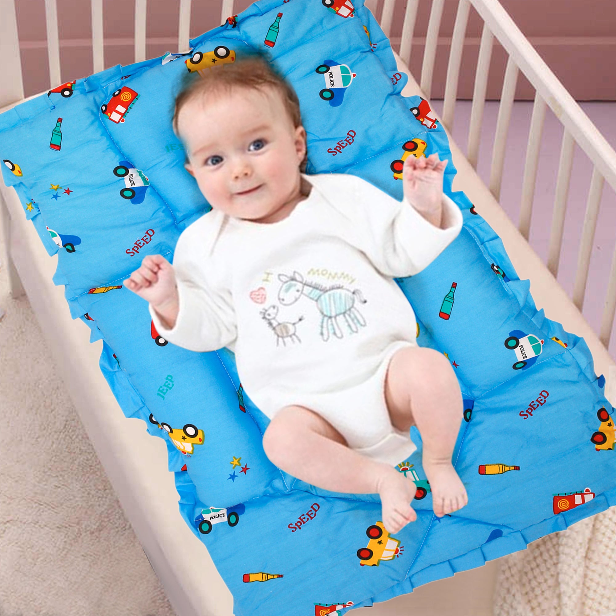 Mattress With Fixed Neck Pillow And Bolsters Catch Me If You Can Blue - Baby Moo