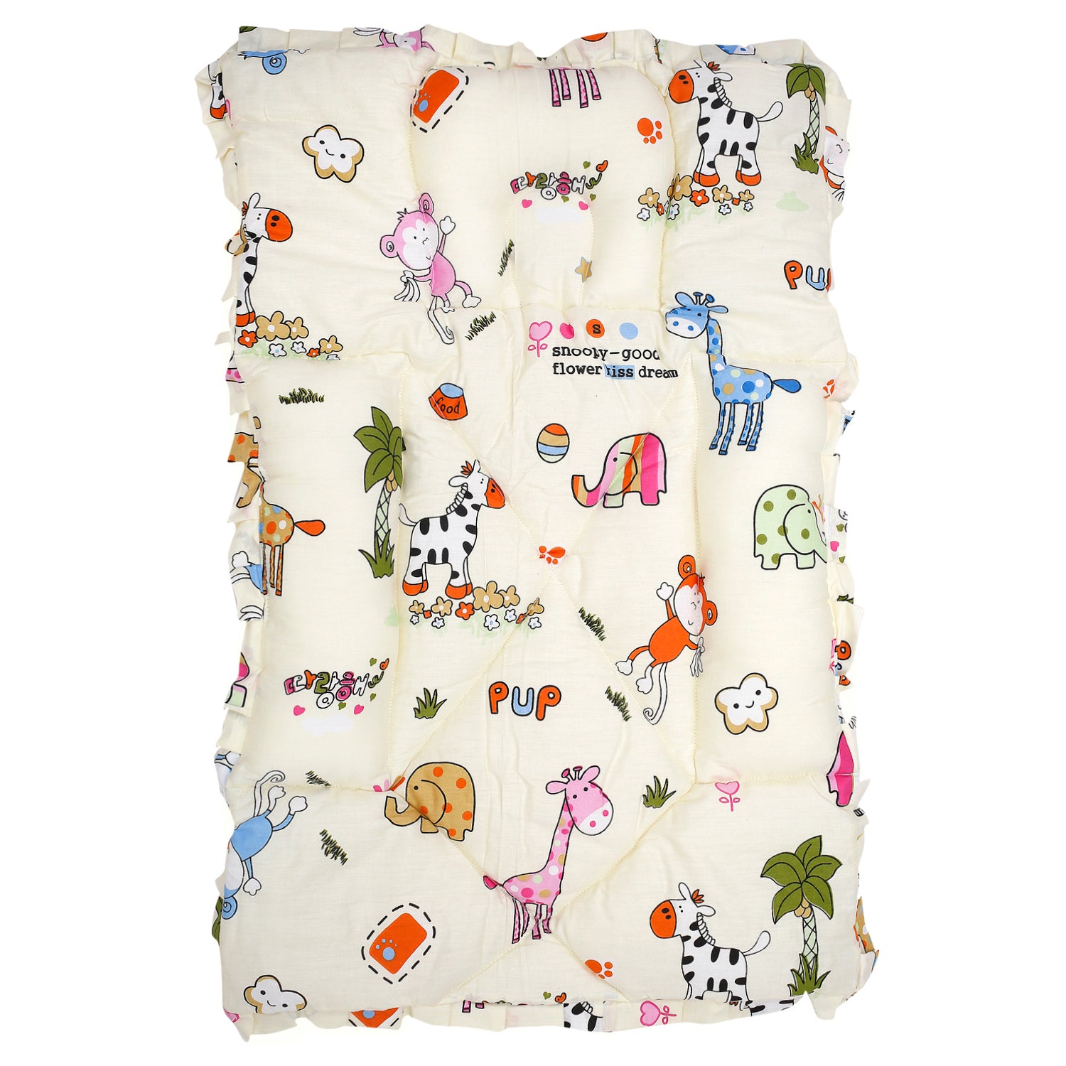 Mattress With Fixed Neck Pillow And Bolsters I Love Animals Cream