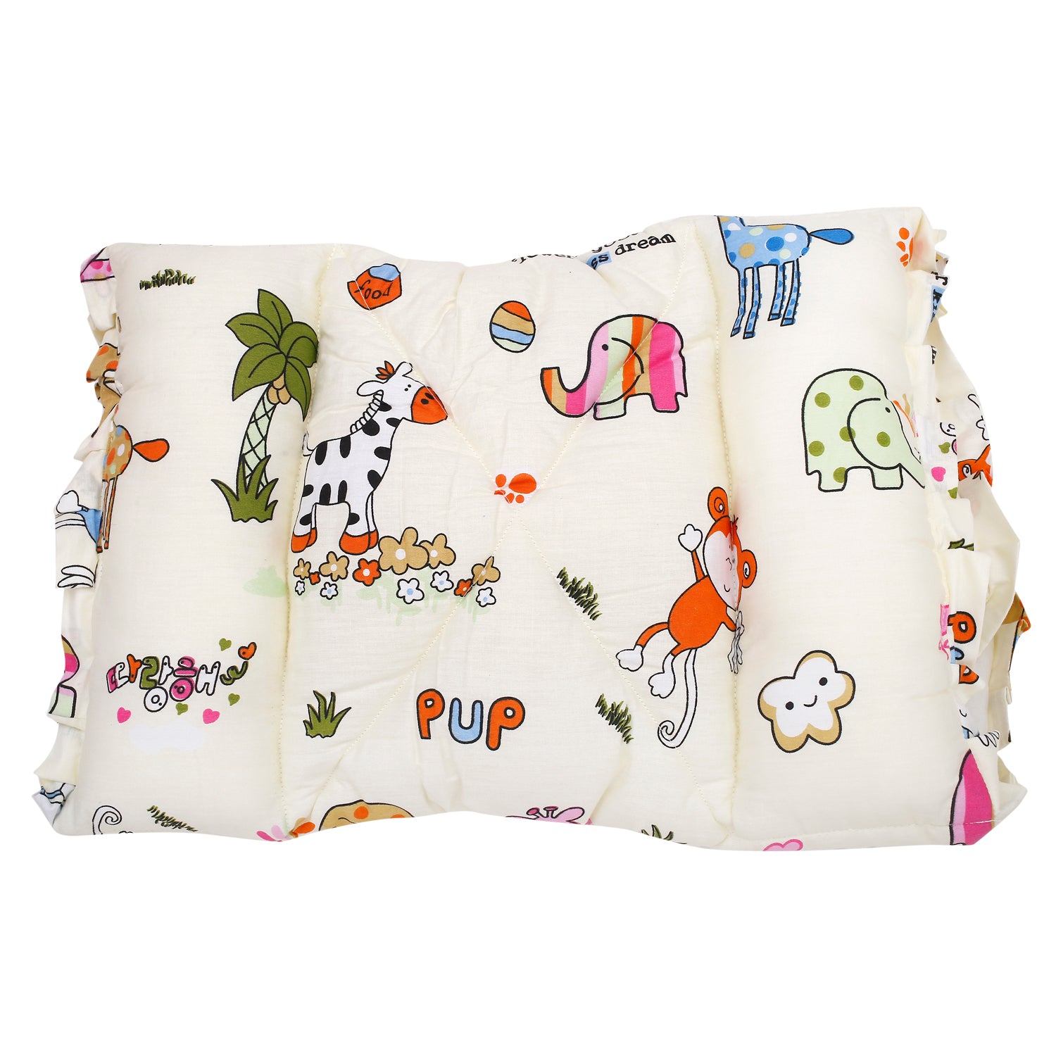 Mattress With Fixed Neck Pillow And Bolsters I Love Animals Cream - Baby Moo