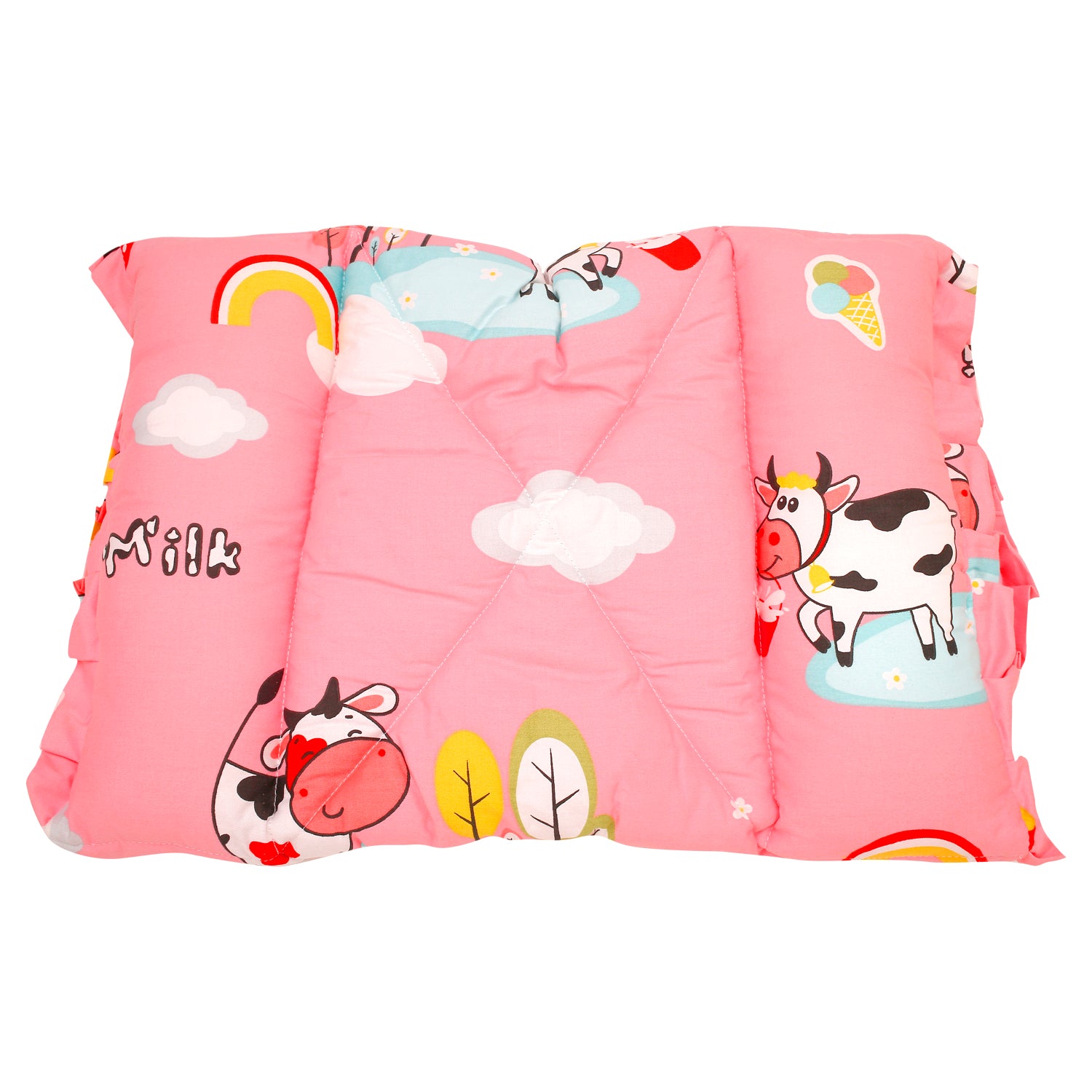 Mattress With Fixed Neck Pillow And Bolsters Milkaholic Peach - Baby Moo