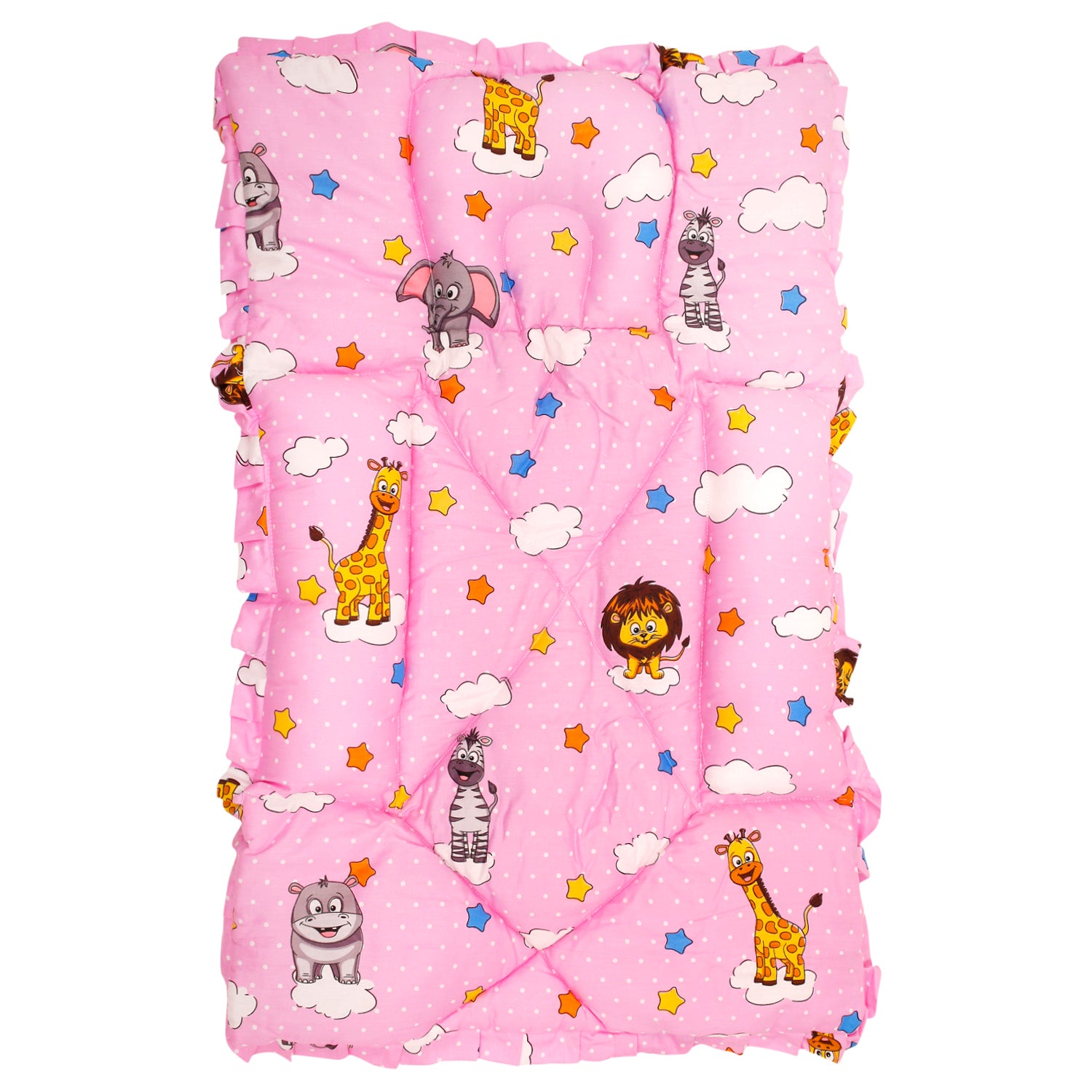 Mattress With Fixed Neck Pillow And Bolsters Flying Animals Pink - Baby Moo