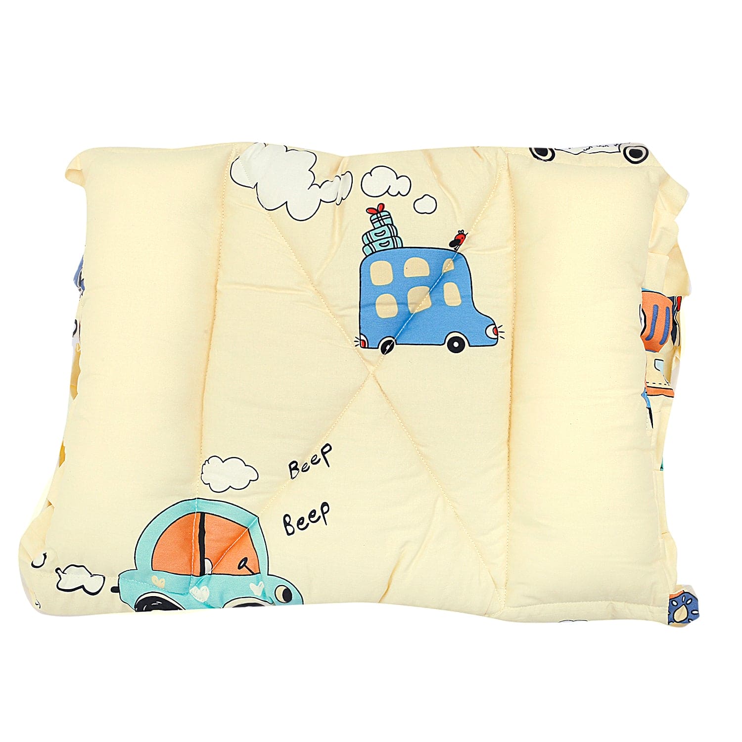 Mattress With Fixed Neck Pillow And Bolsters Vintage Ride Yellow - Baby Moo