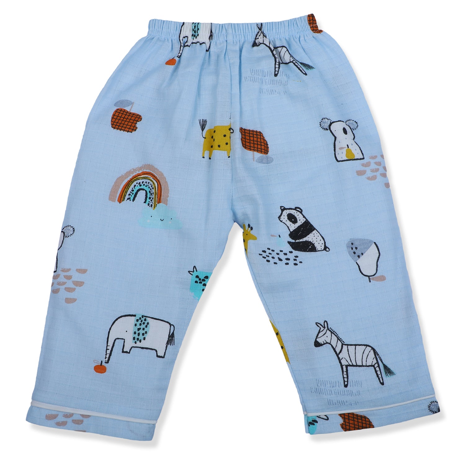 Baby Moo Rainbow With Animals Half Sleeves Muslin Shirt And Pyjama Night Suit - Blue - Baby Moo