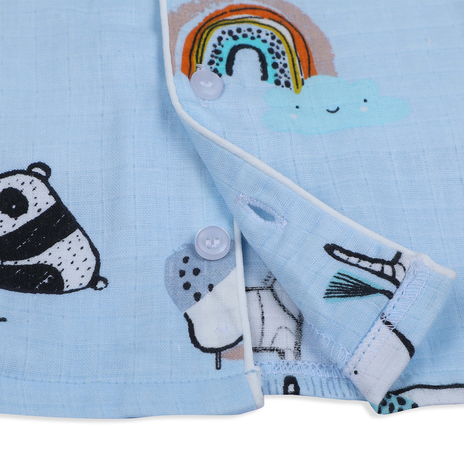 Baby Moo Rainbow With Animals Half Sleeves Muslin Shirt And Pyjama Night Suit - Blue - Baby Moo
