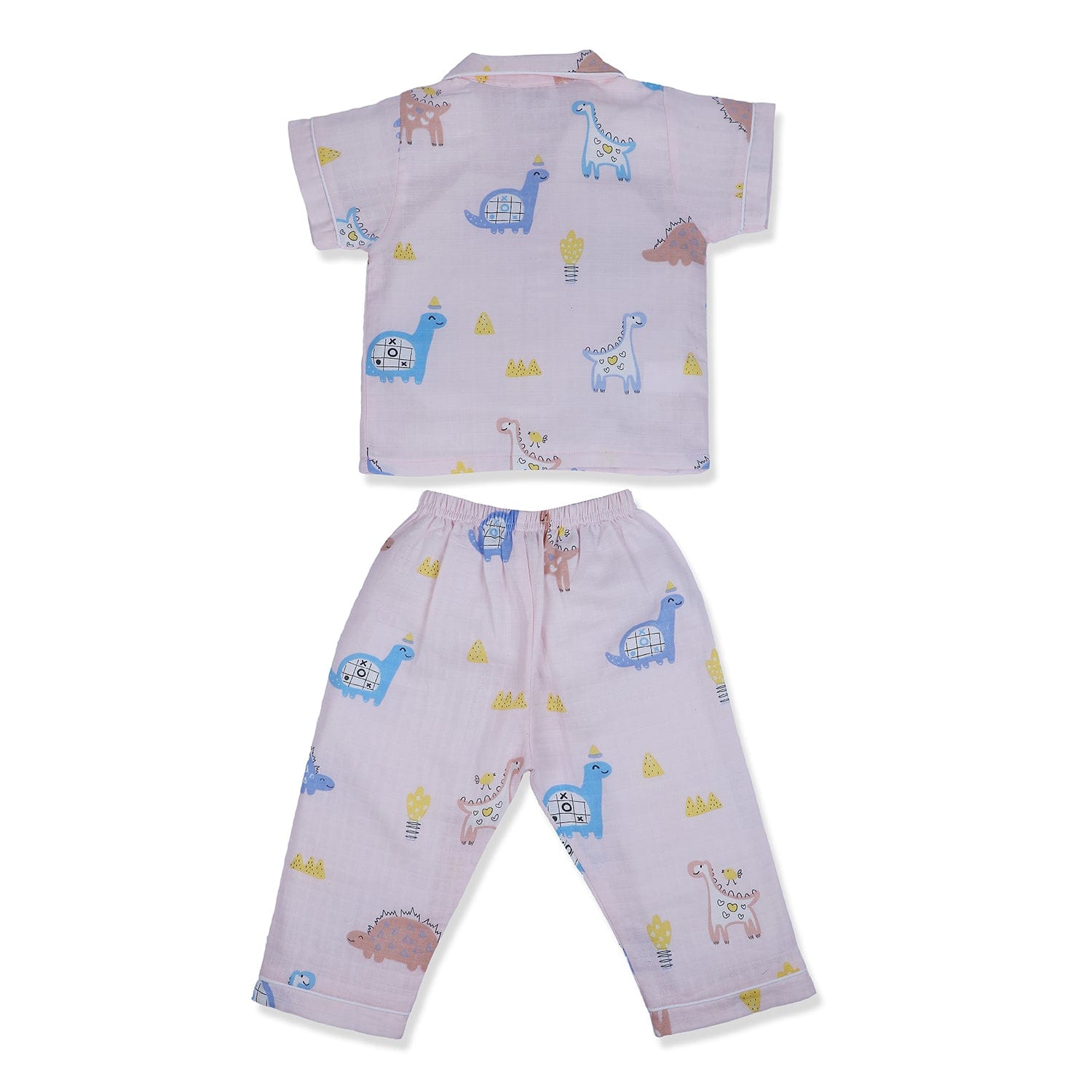 Baby Moo Dino Discovery Half Sleeves Muslin Shirt And Pyjama Night Suit - Pink - Baby Moo