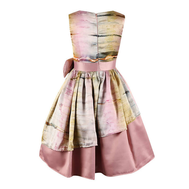 Stella Rossa Marble Print Satin Bow detailing Dress - Pink - Baby Moo