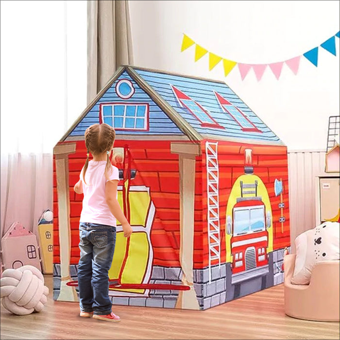 Playtime Foldable Tent House Fire Station - Red