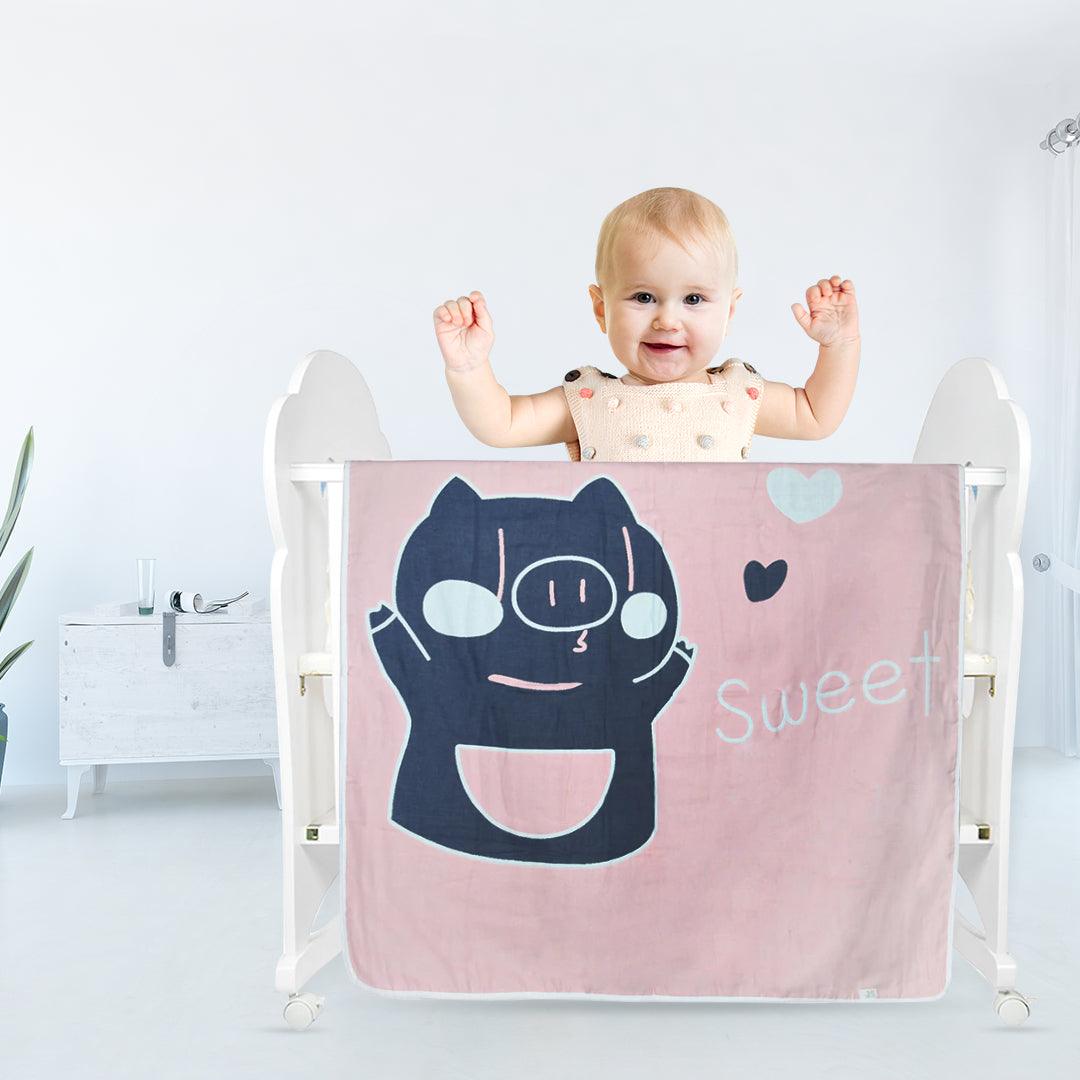 Printed Pink Big Baby Medium Muslin Blanket - Baby Moo