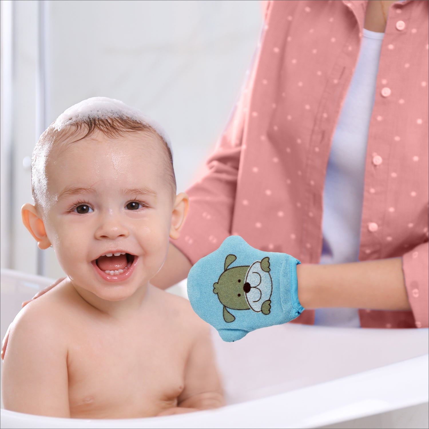 Puppy Love Blue Hand Glove Bath Sponge - Baby Moo