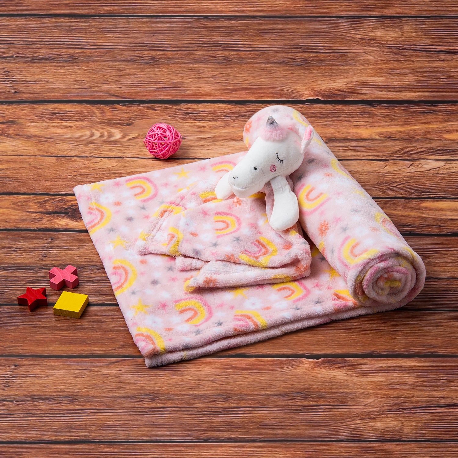 Unicorn And Rainbow Soft Cozy Plush Toy Blanket Yellow