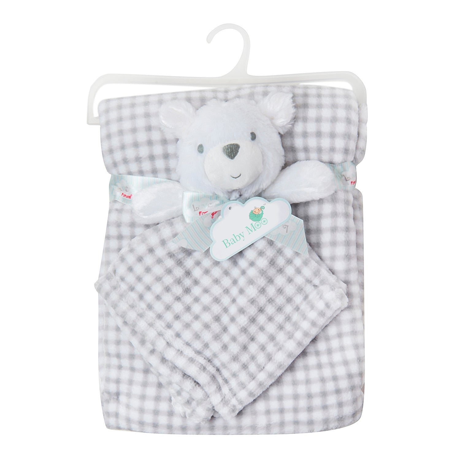 Bear Checked Soft Cozy Plush Toy Blanket Grey - Baby Moo