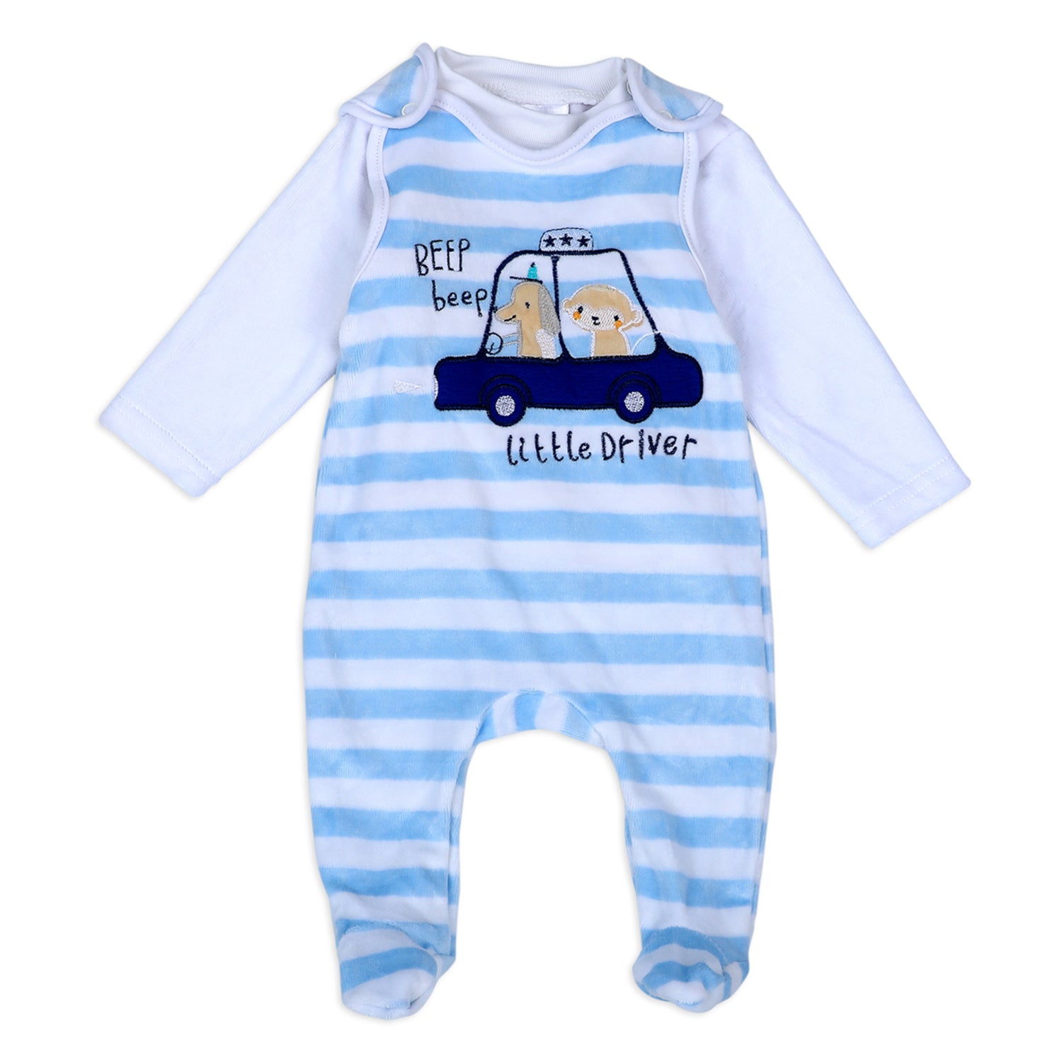 Little Driver Infant 2 Piece Full Sleeves Tshirt And Romper Set - Blue - Baby Moo