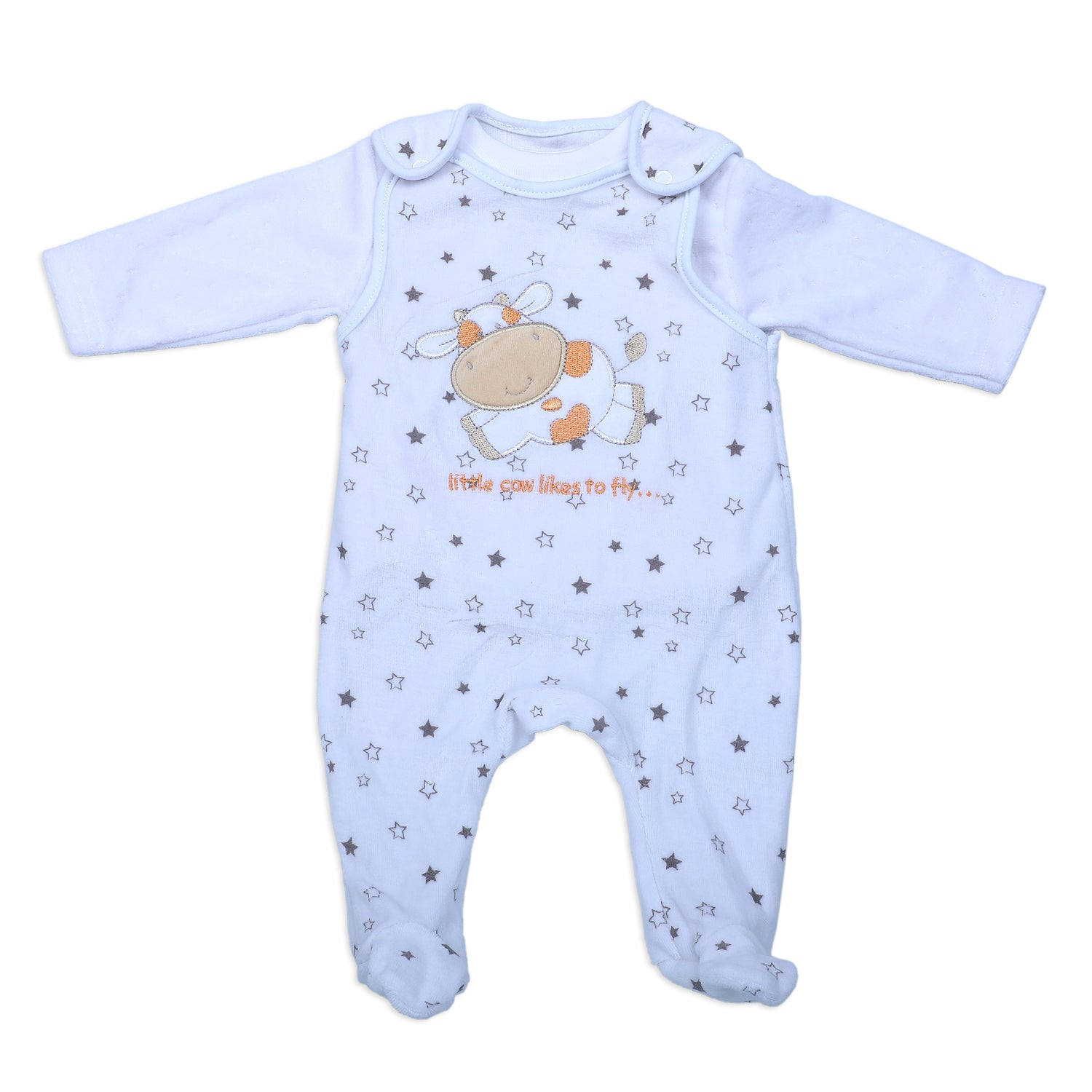 Little Cow Infant 2 Piece Full Sleeves Tshirt And Romper Set - White - Baby Moo