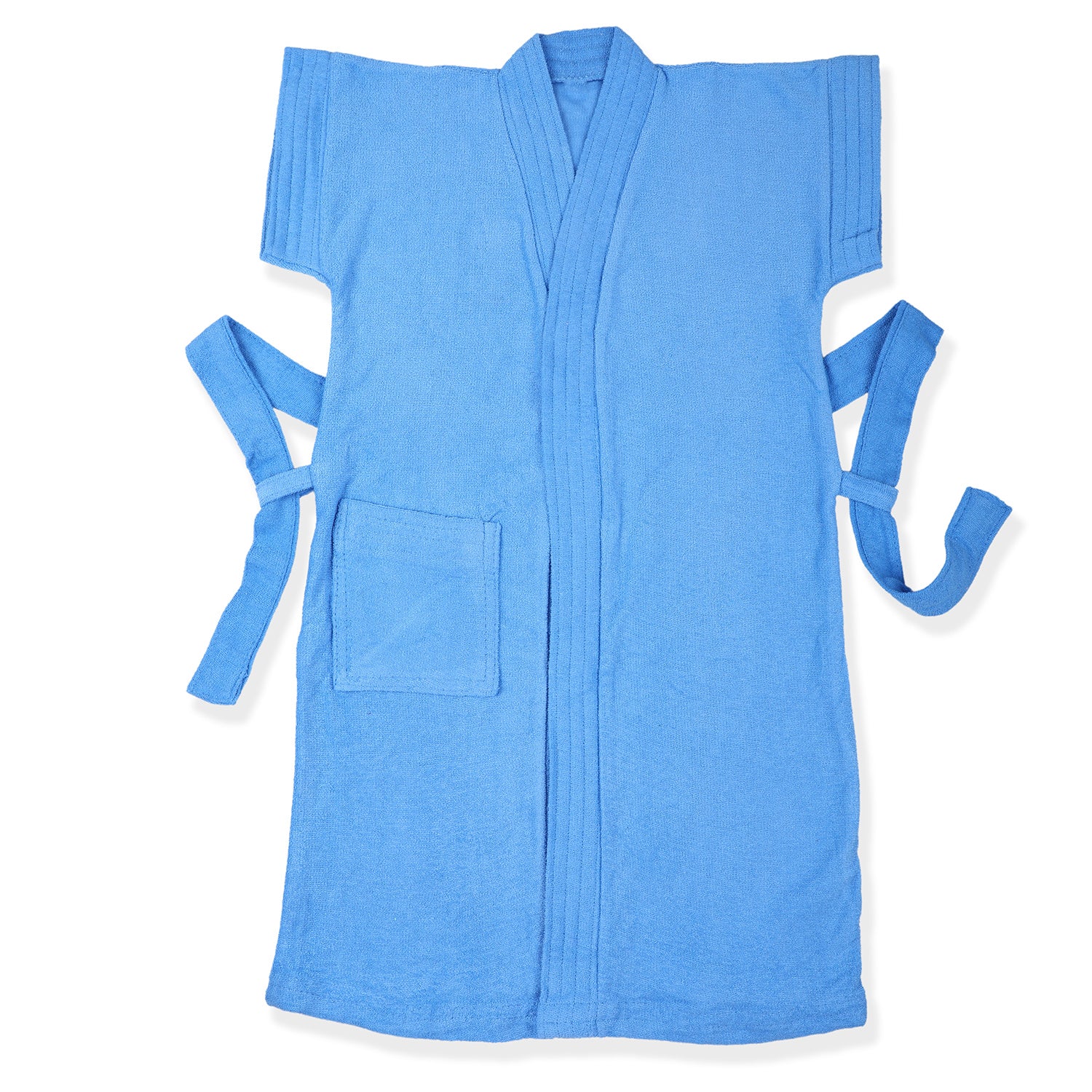 Solid Toddler Half Sleeves Pocket with Waist Belt Bathrobe - Blue - Baby Moo