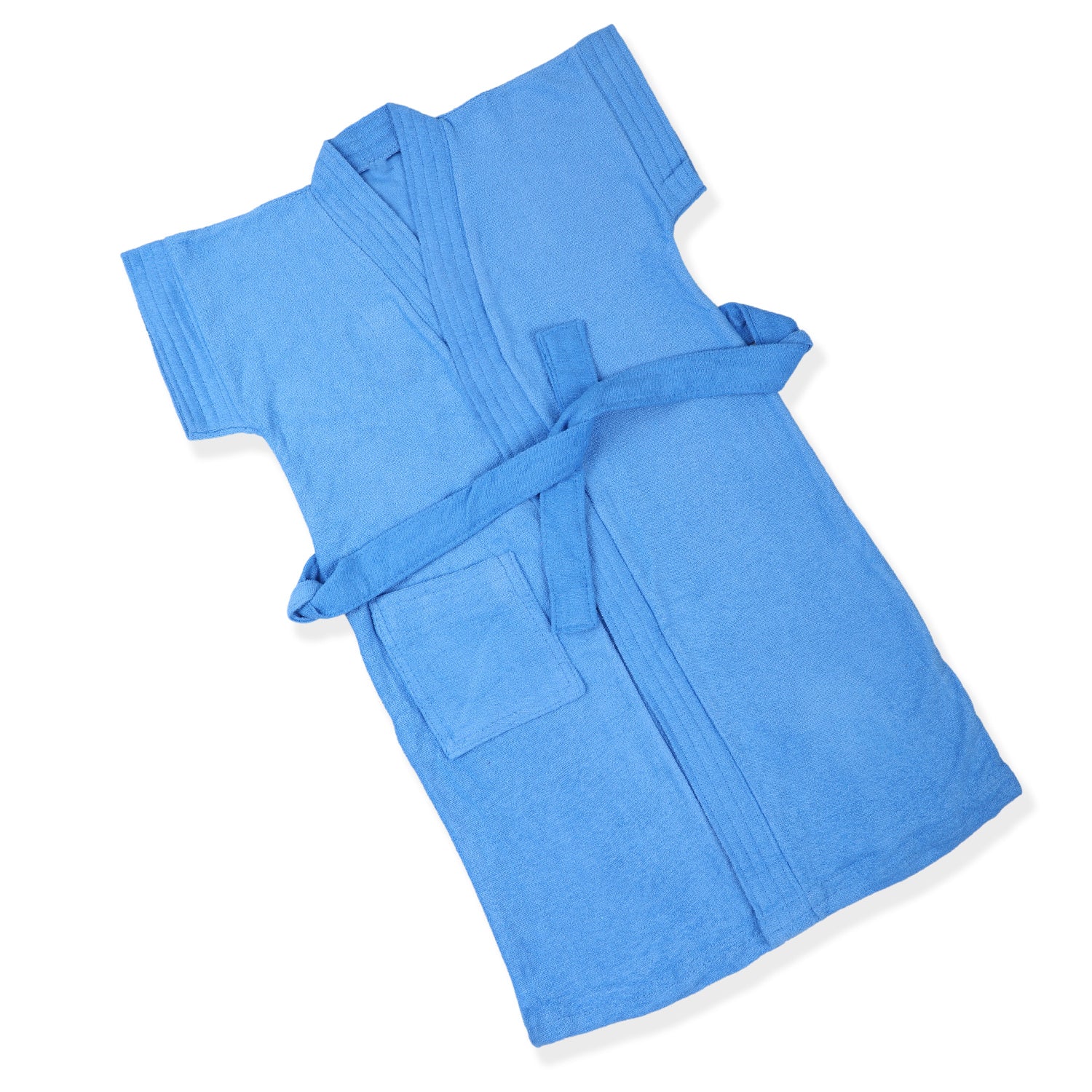 Solid Toddler Half Sleeves Pocket with Waist Belt Bathrobe - Blue - Baby Moo