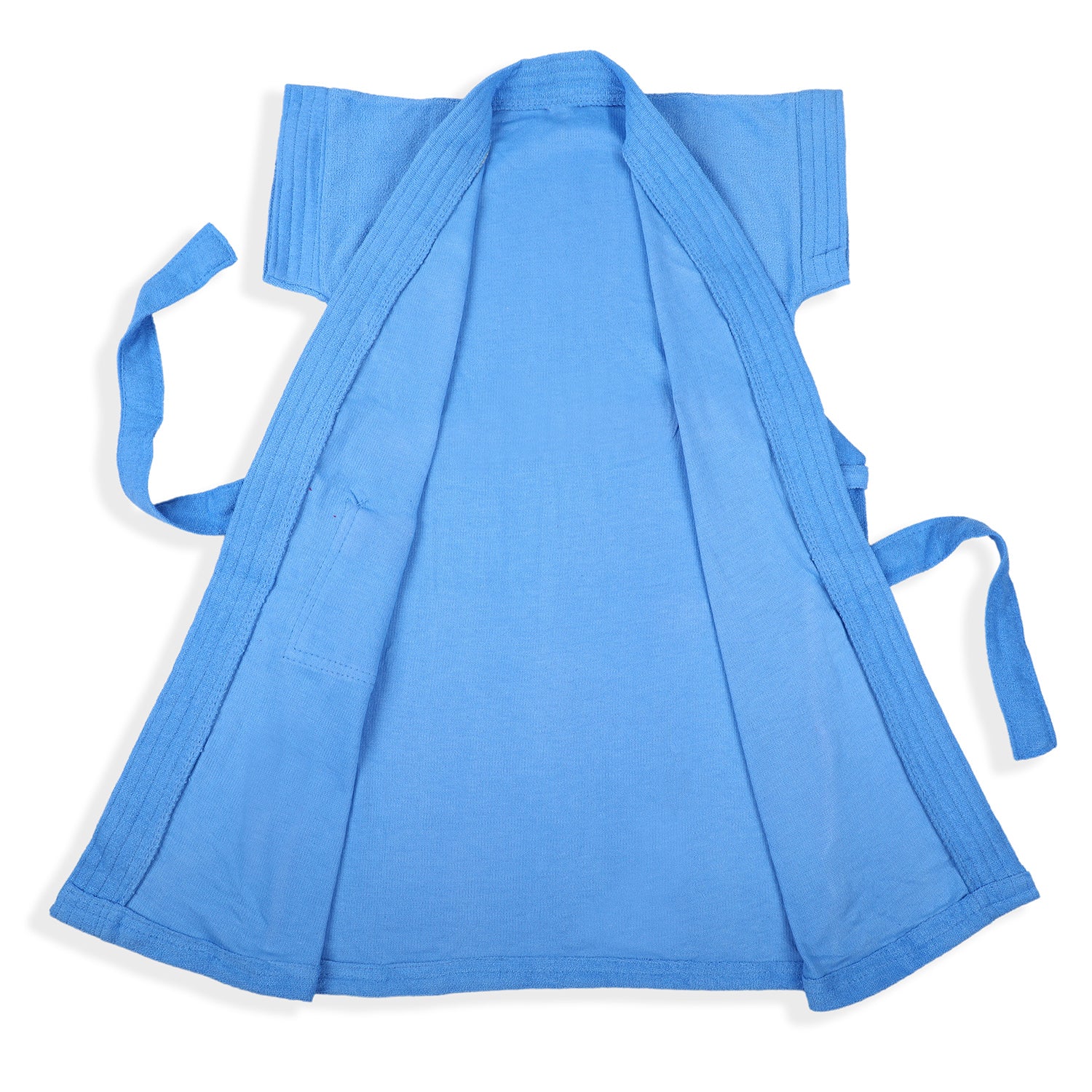 Solid Toddler Half Sleeves Pocket with Waist Belt Bathrobe - Blue - Baby Moo