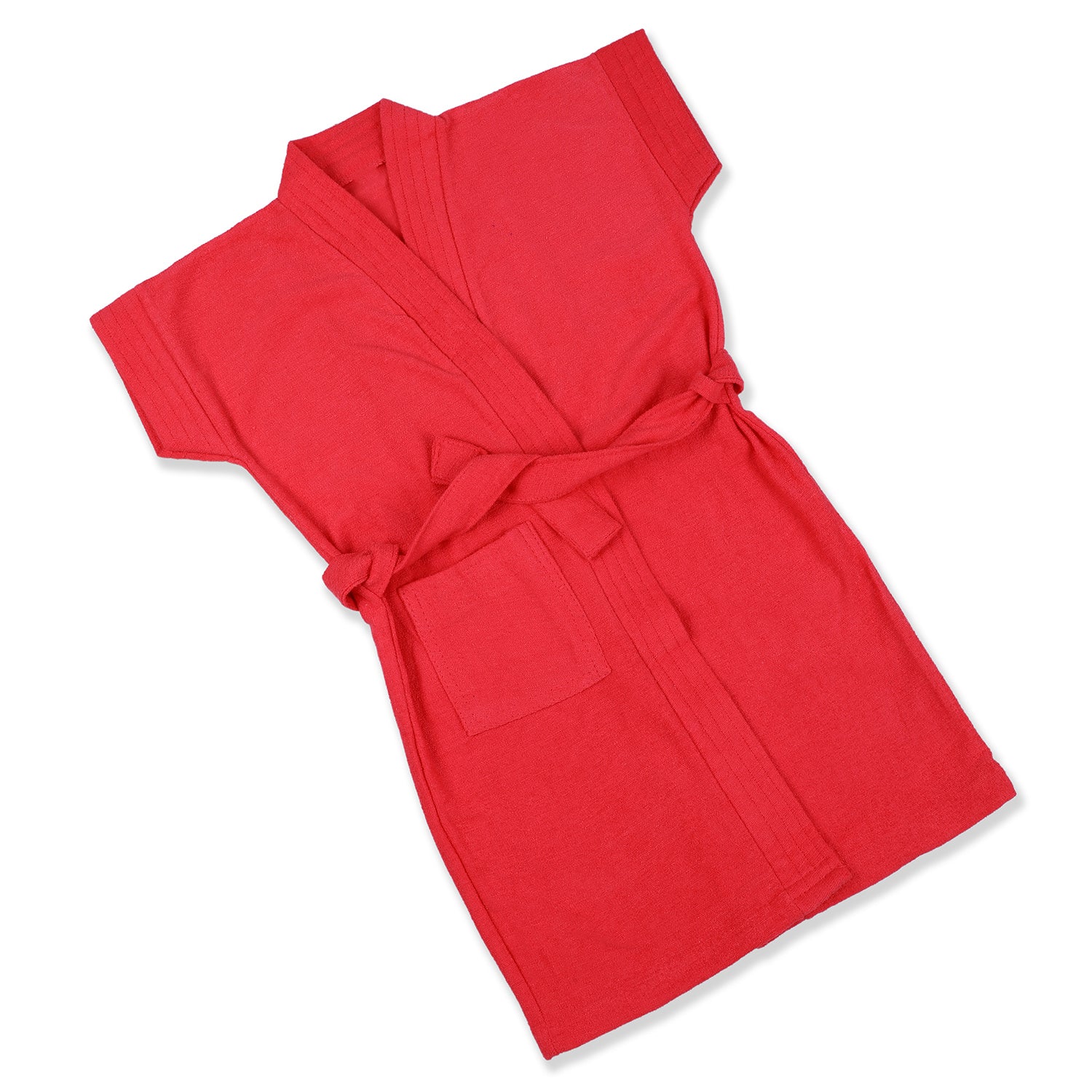 Solid Toddler Half Sleeves Pocket with Waist Belt Bathrobe - Red