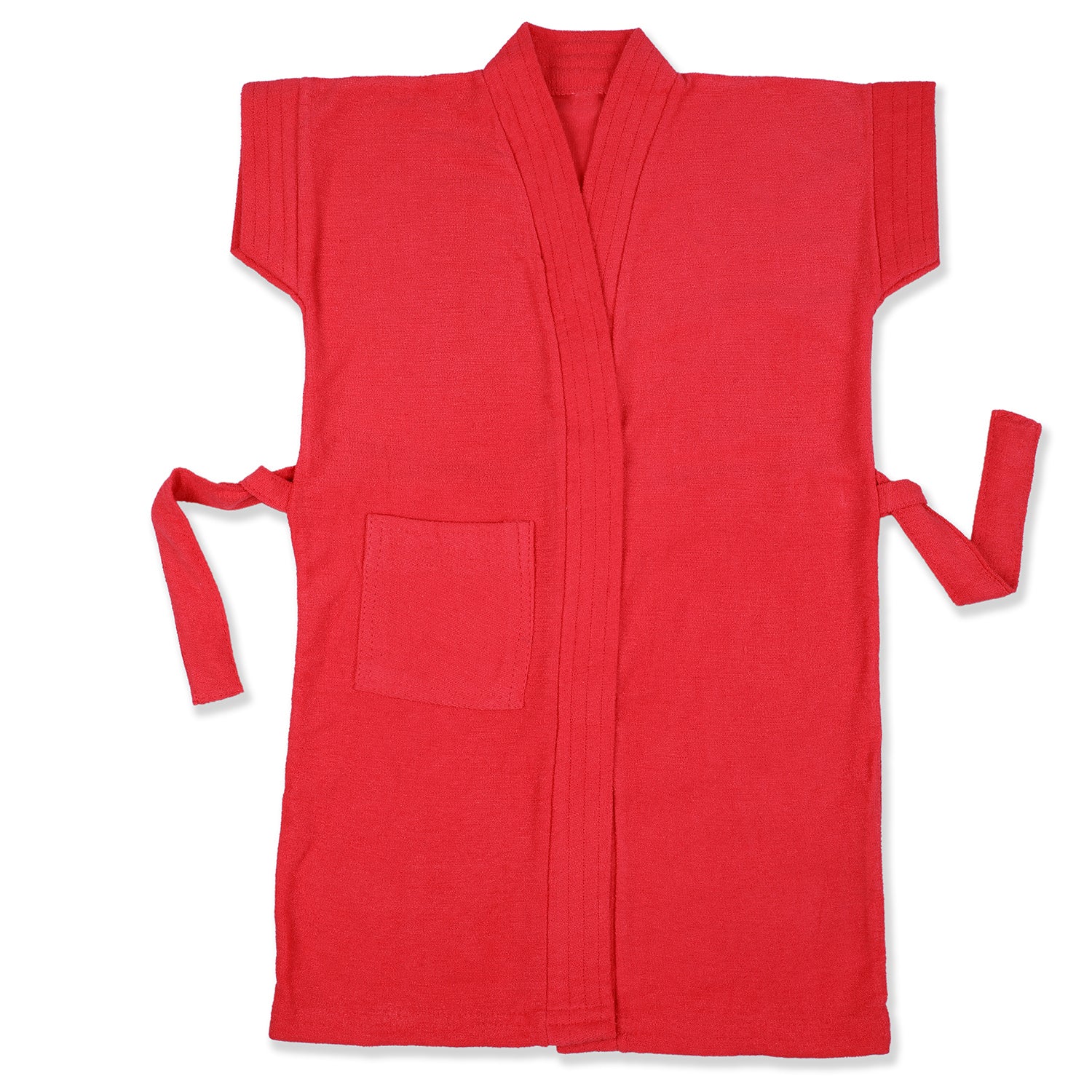 Solid Toddler Half Sleeves Pocket with Waist Belt Bathrobe - Red - Baby Moo