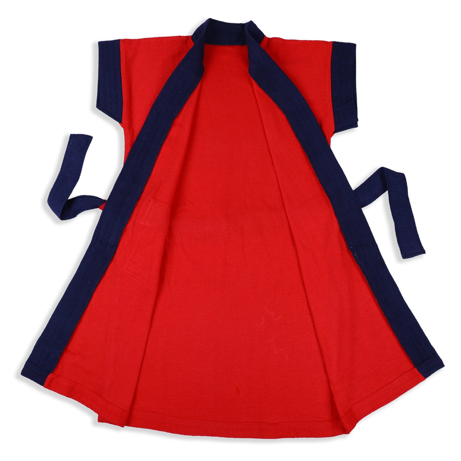 Solid With Piping Toddler Half Sleeves Pocket with Waist Belt Bathrobe - Red - Baby Moo