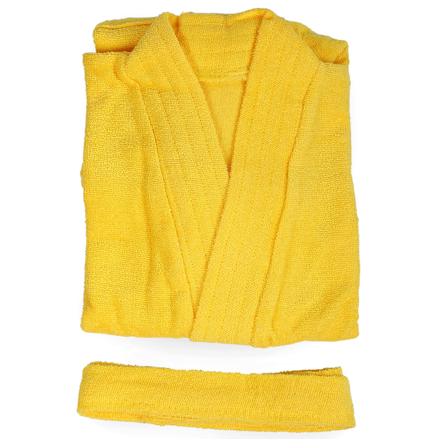Solid Kids Half Sleeves Pocket with Waist Belt Bathrobe - Yellow