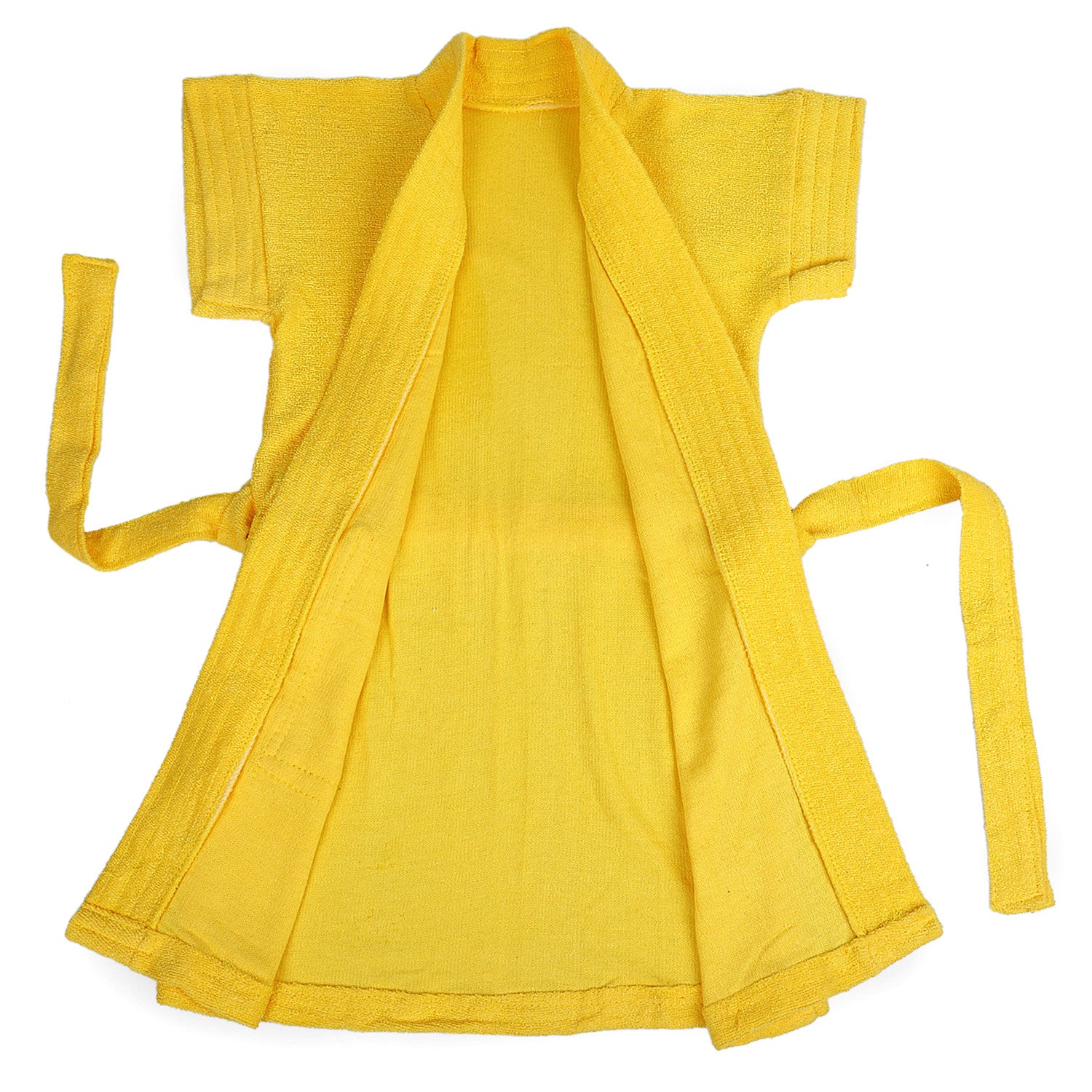 Solid Kids Half Sleeves Pocket with Waist Belt Bathrobe - Yellow - Baby Moo