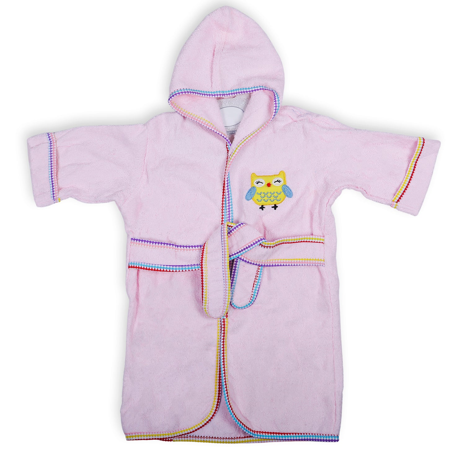 Owl Embroidery Cotton Hooded Full Sleeves Bathrobe - Pink - Baby Moo