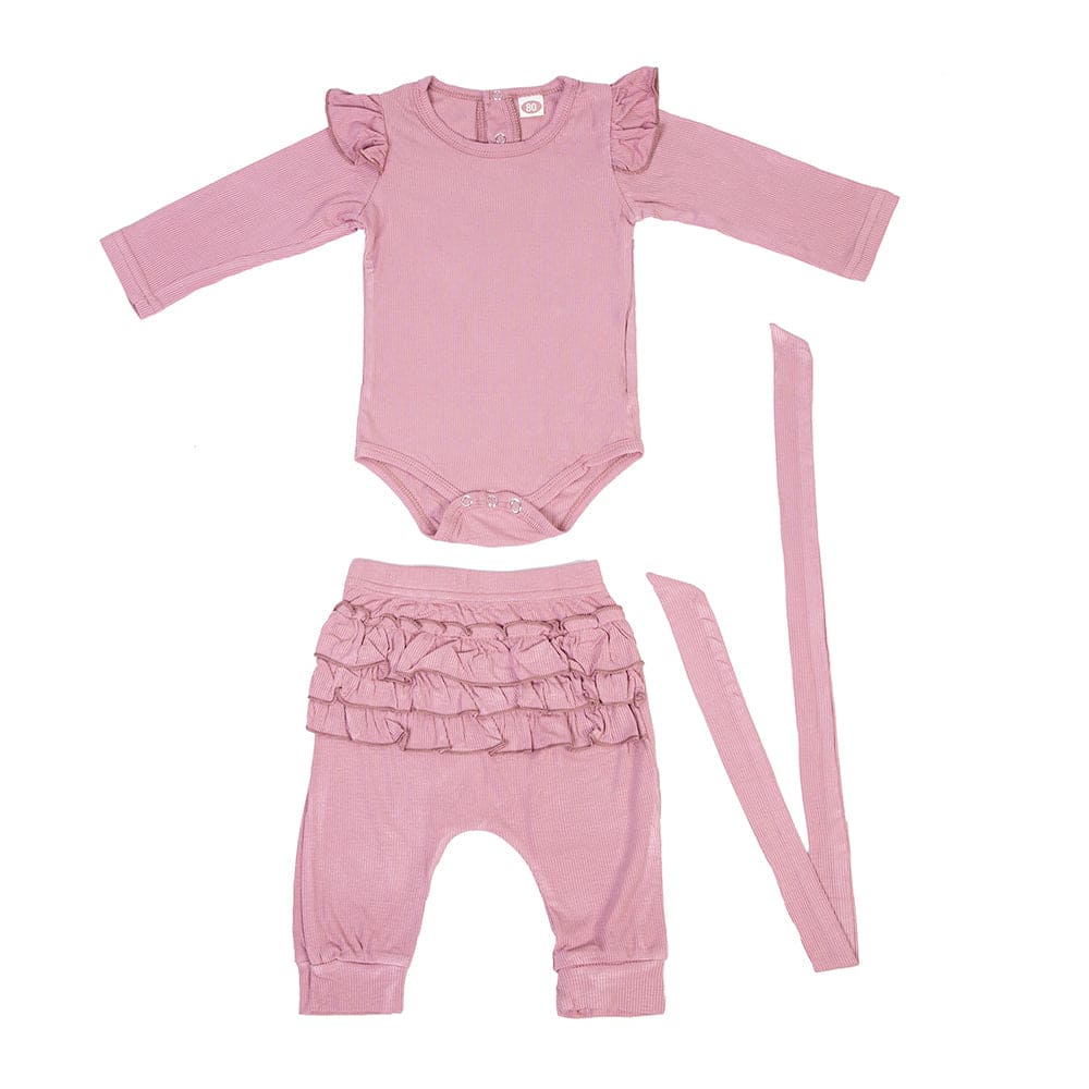 Ruffle Full Sleeve Pink 2 Piece Romper Set - Baby Moo