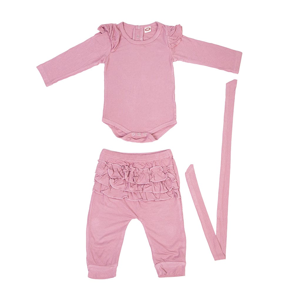 Ruffle Full Sleeve Pink 2 Piece Romper Set - Baby Moo