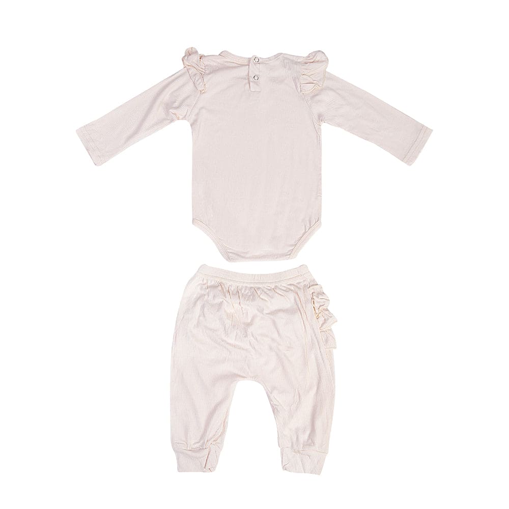 Ruffle Full Sleeve Cream 2 Piece Romper Set - Baby Moo