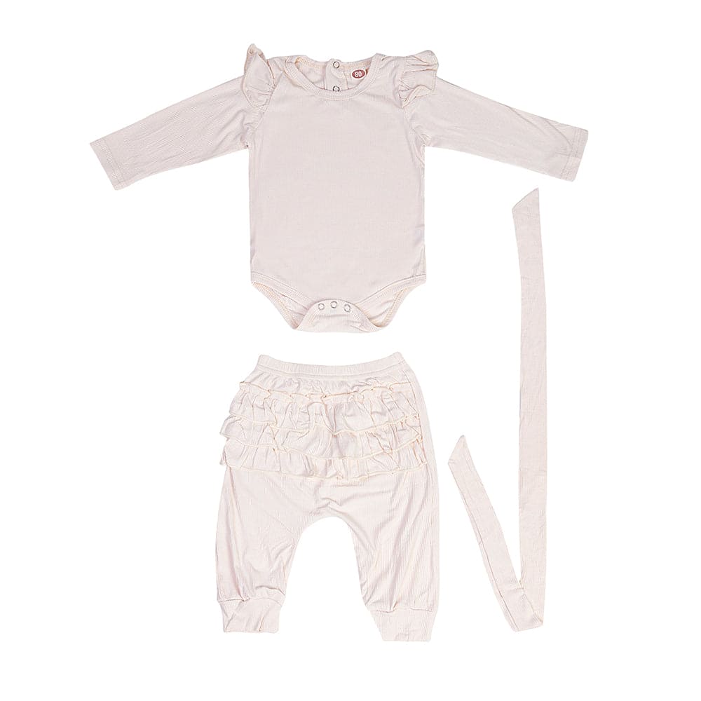 Ruffle Full Sleeve Cream 2 Piece Romper Set - Baby Moo