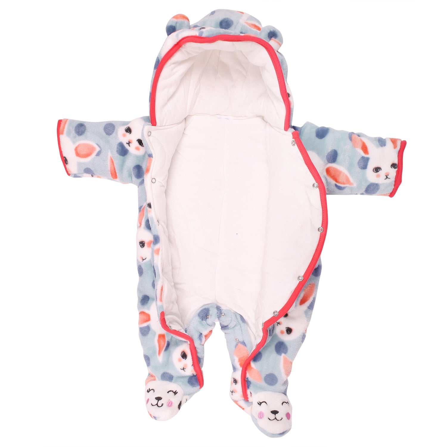 Fuzzy Bunny Blue Winter Quilted Hooded Romper - Baby Moo