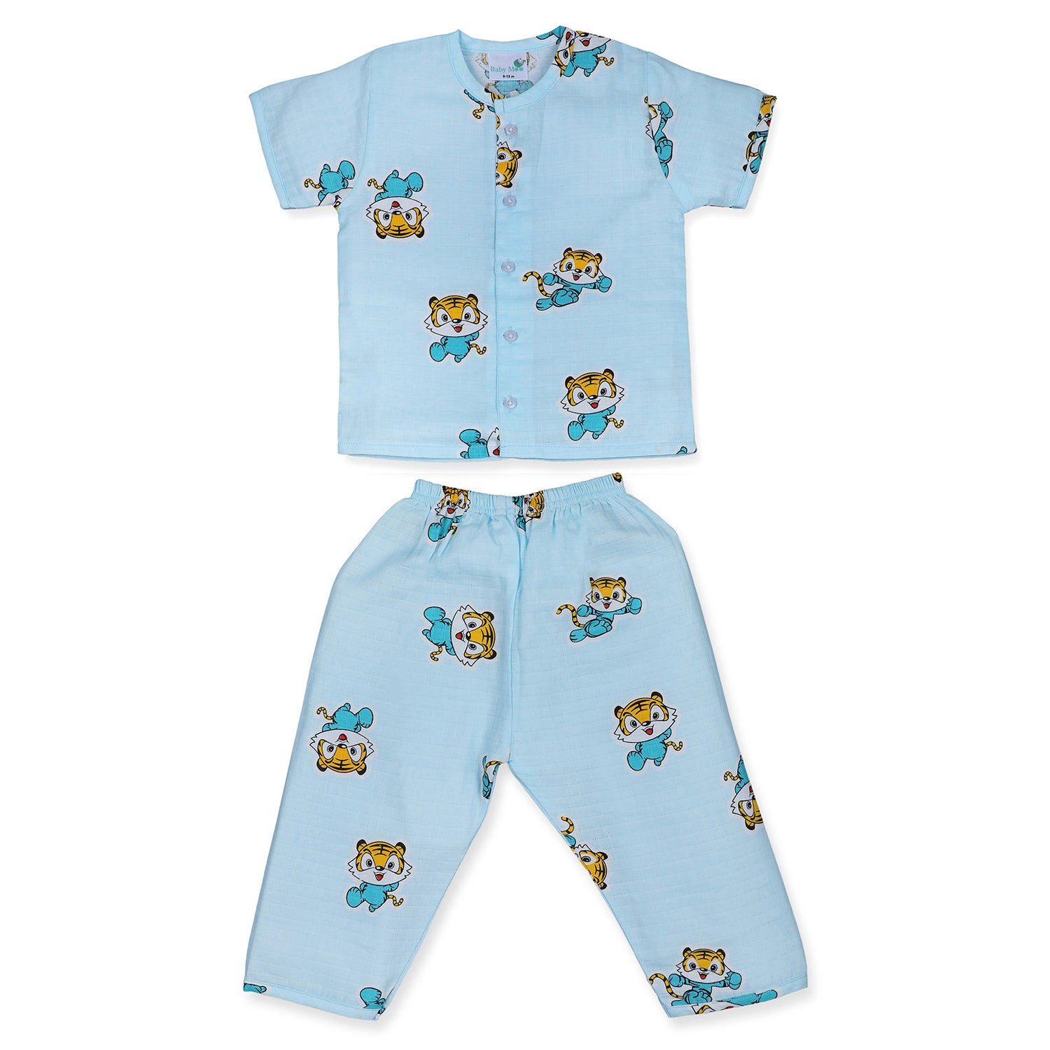 Baby Moo Cuddly Tiger Cub Shirt And Pyjama Night Suit - Blue - Baby Moo