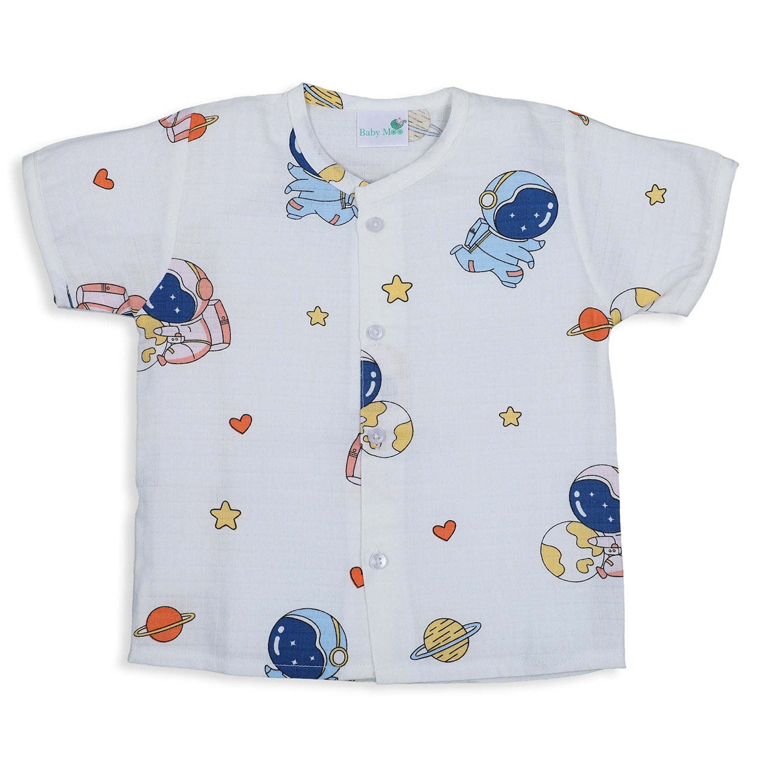 Baby Moo Astronaut In Space Shirt And Pyjama Night Suit - White - Baby Moo